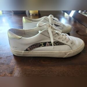 Madewell Sidewalk Low Top Lace Up Sneaker White Leather Metallic